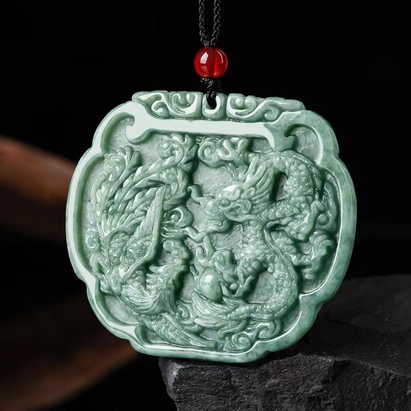 Dragon Phoenix Lucky Pendant-Grade A White Jade