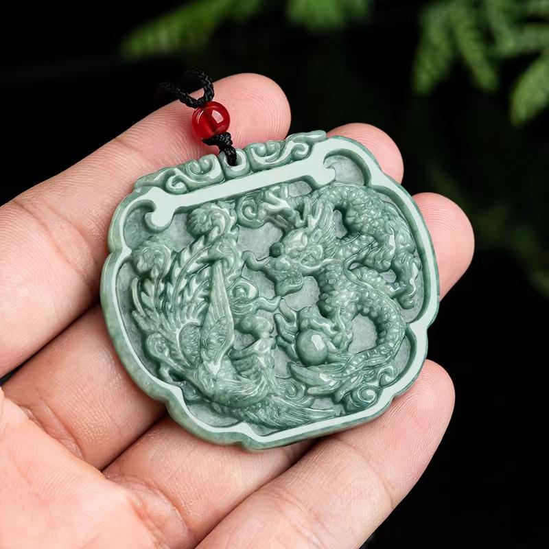 Dragon Phoenix Lucky Pendant-Grade A White Jade