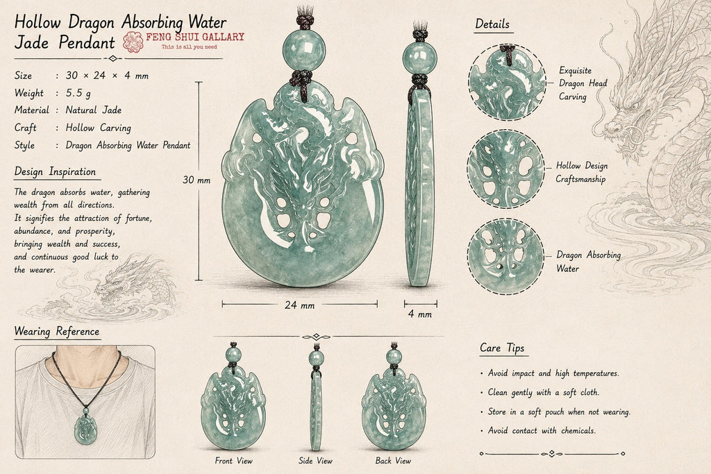 Dragon Drinking Water Jade Pendant-Prosperity, Peace & Lasting Fortune