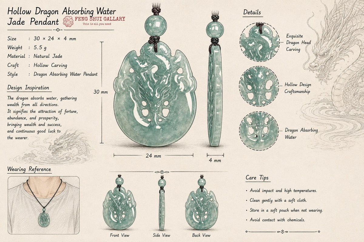 Dragon Drinking Water Jade Pendant-Prosperity, Peace & Lasting Fortune