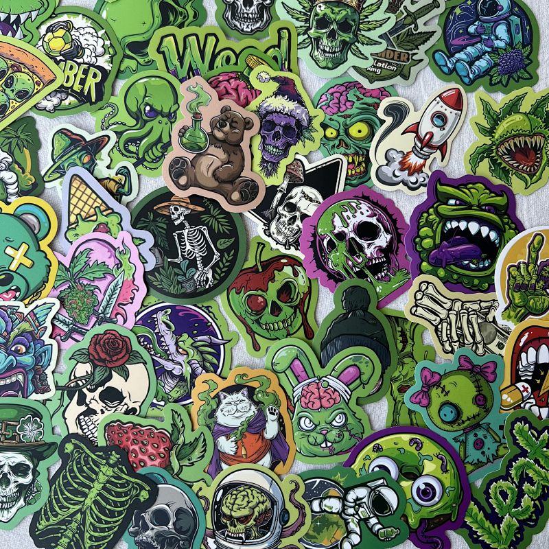 Horror Skull Zombie Cannabis Themed Sticker Pack