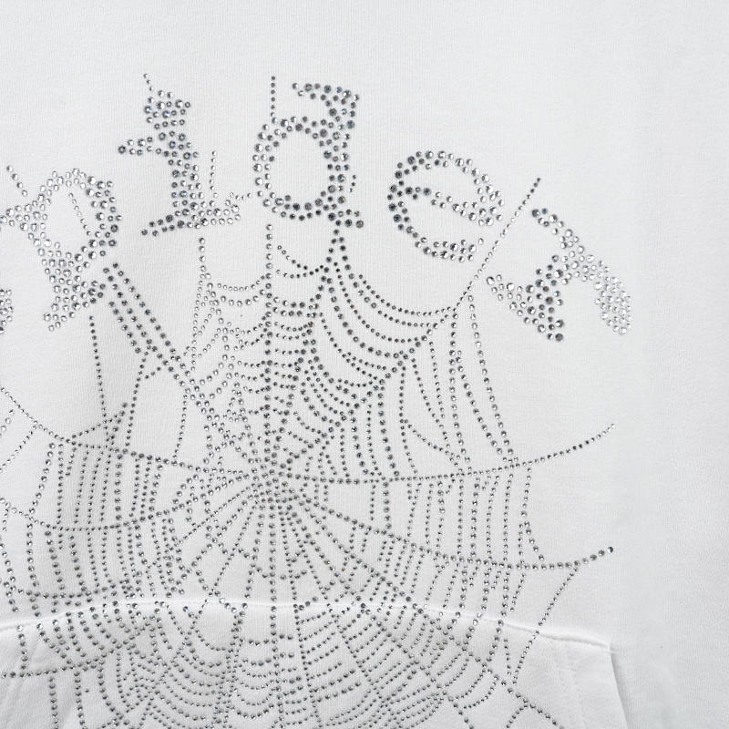 Sp5Der 0G Rhinestone Logo Hoodie White