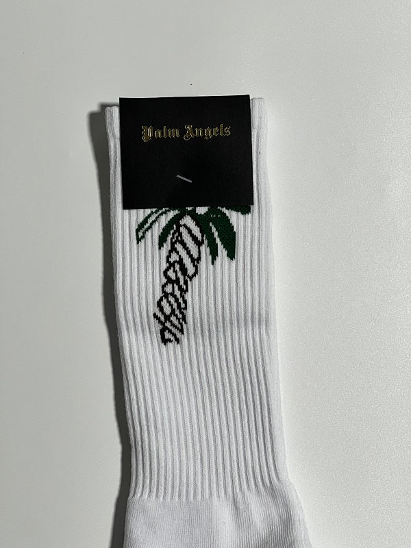 Palm Angels Crew Socks - White/Black/Green