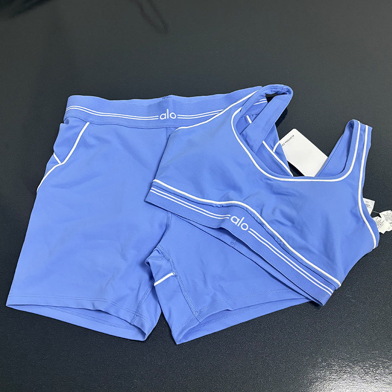 Alo Airlift Bra + Biker Short Set - blue