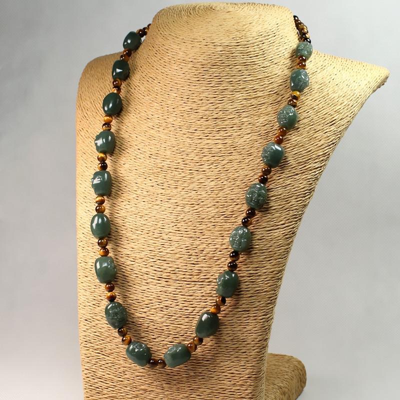 Eighteen Arhats Green Jade Carving Beads Tailsman Necklace