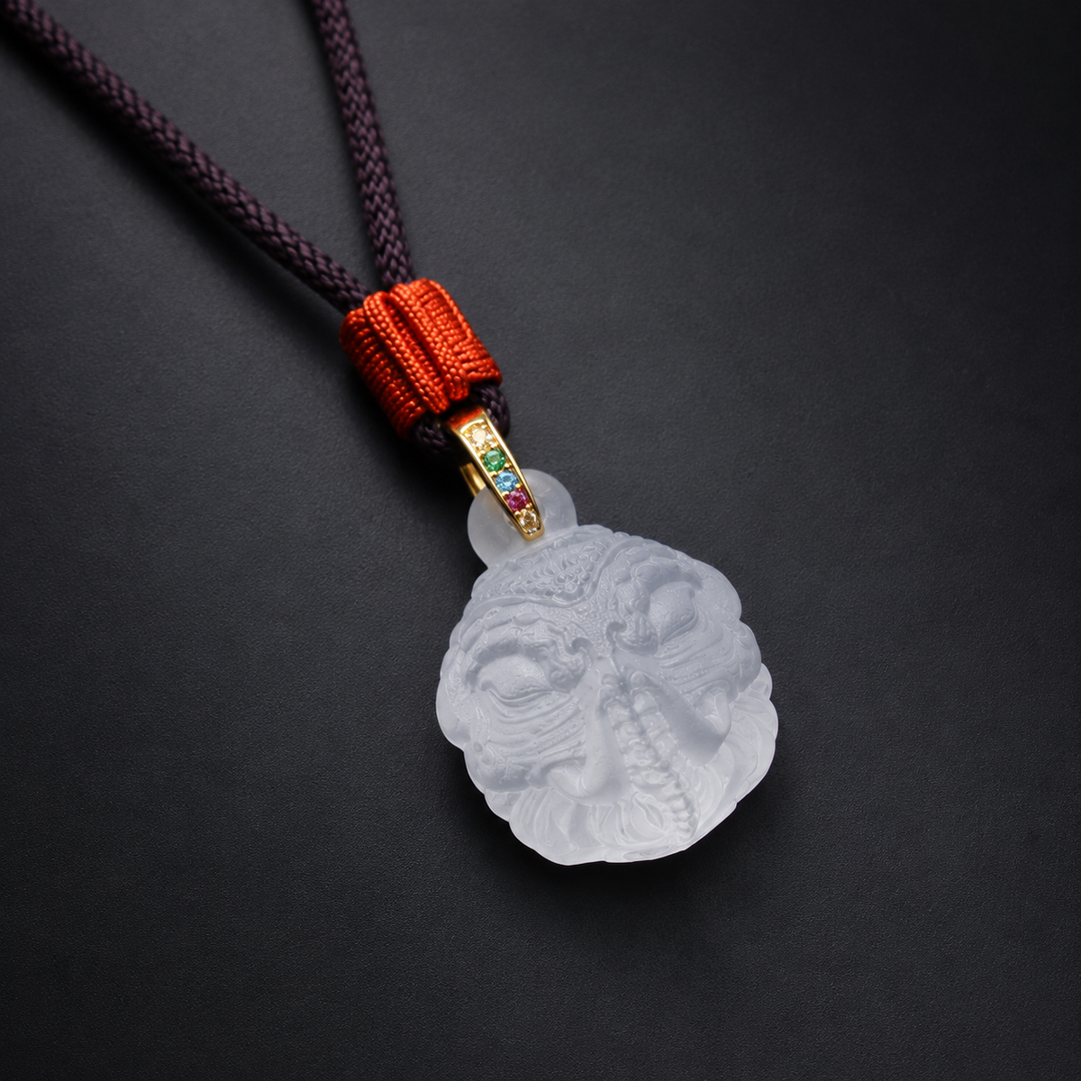 Six-Tusk White Elephant Liuli Pendant-Six Perfections & Compassion for All Beings