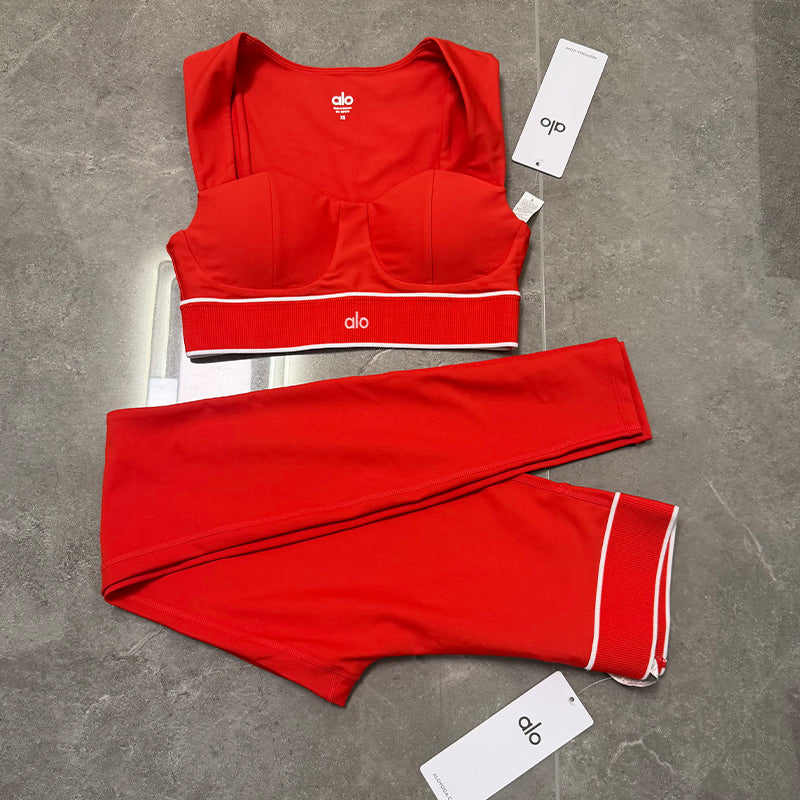 Alo Airlift Bra + High-Waist Legging Set - Red