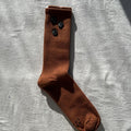 Ribbed Knit Crew Socks with Button Detail
