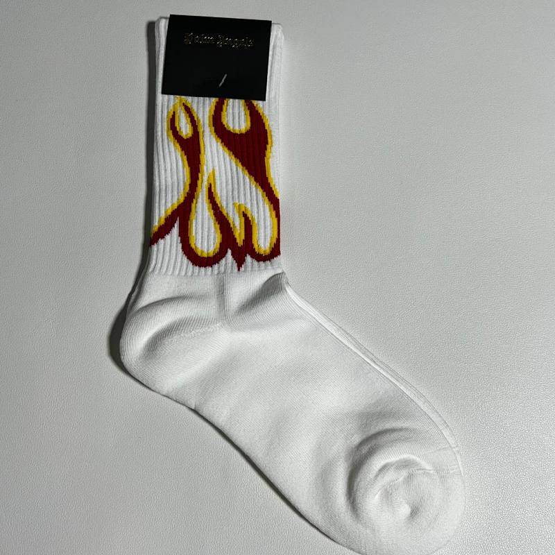 Flame Print Crew Socks - White/Black/Red/Yellow