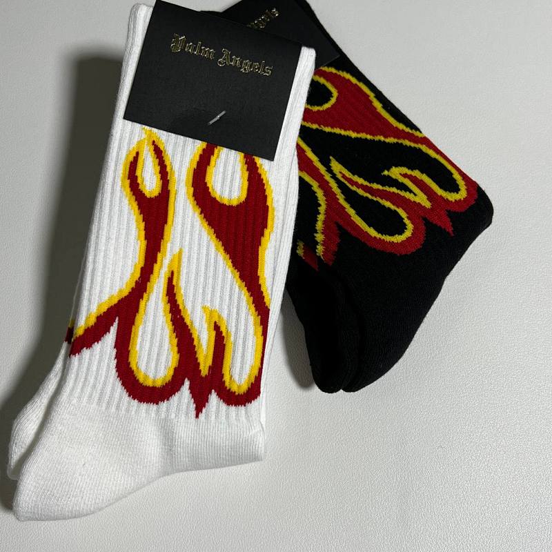 Flame Print Crew Socks - White/Black/Red/Yellow