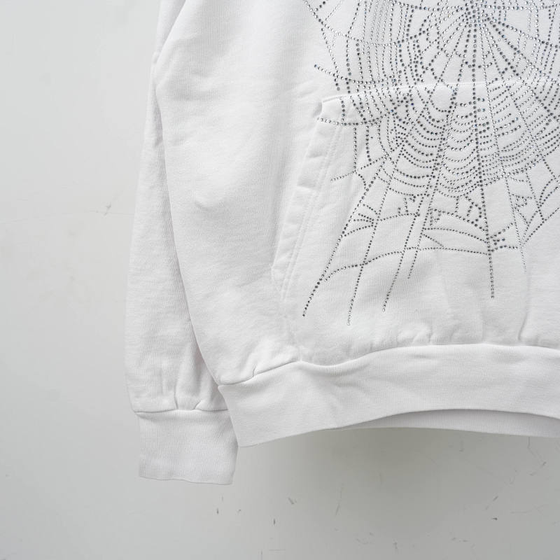 Sp5Der 0G Rhinestone Logo Hoodie White