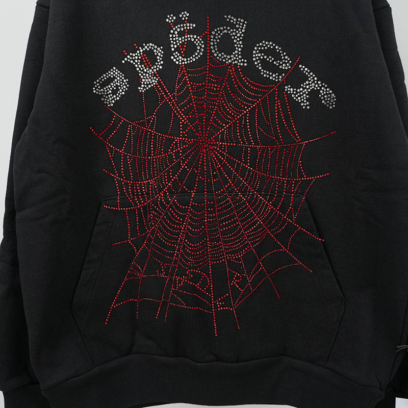Sp5Der Rhinestone Og Web V2 Hoodie Black