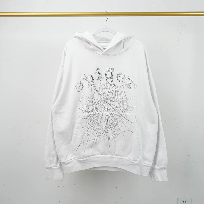 Sp5Der 0G Rhinestone Logo Hoodie White