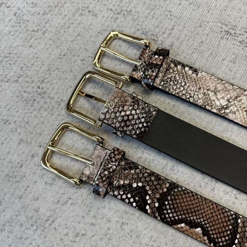 Snakeskin-Embossed Belt - Taupe/Brown