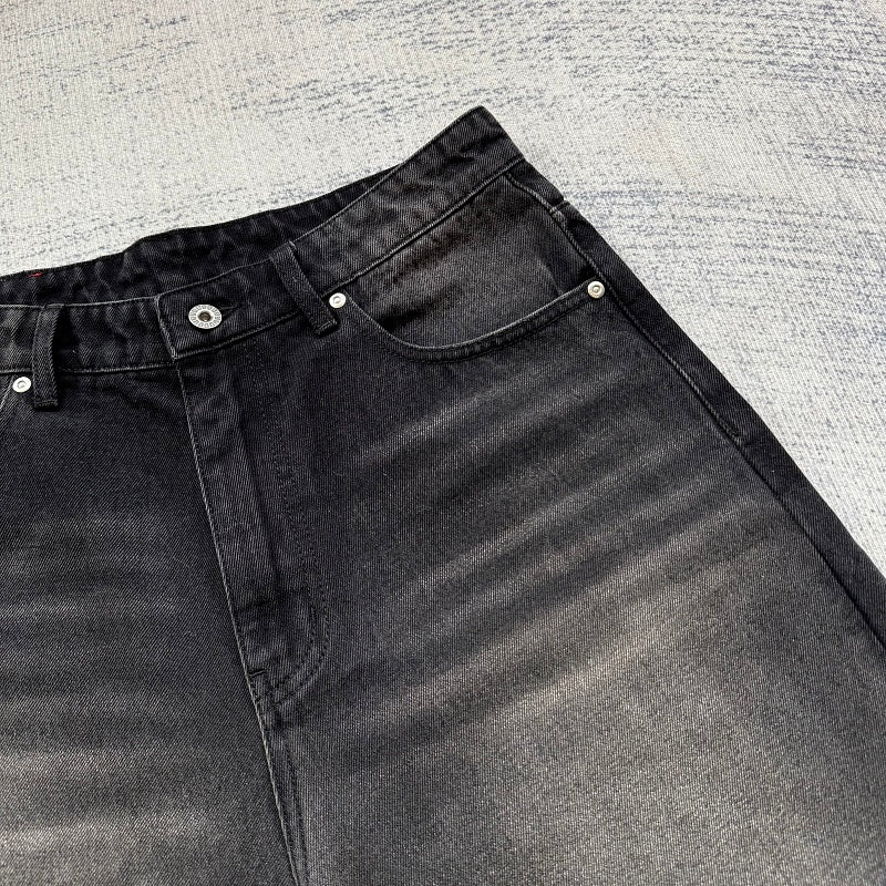 Black Washed Denim Jeans - Red Dragon Embroidery
