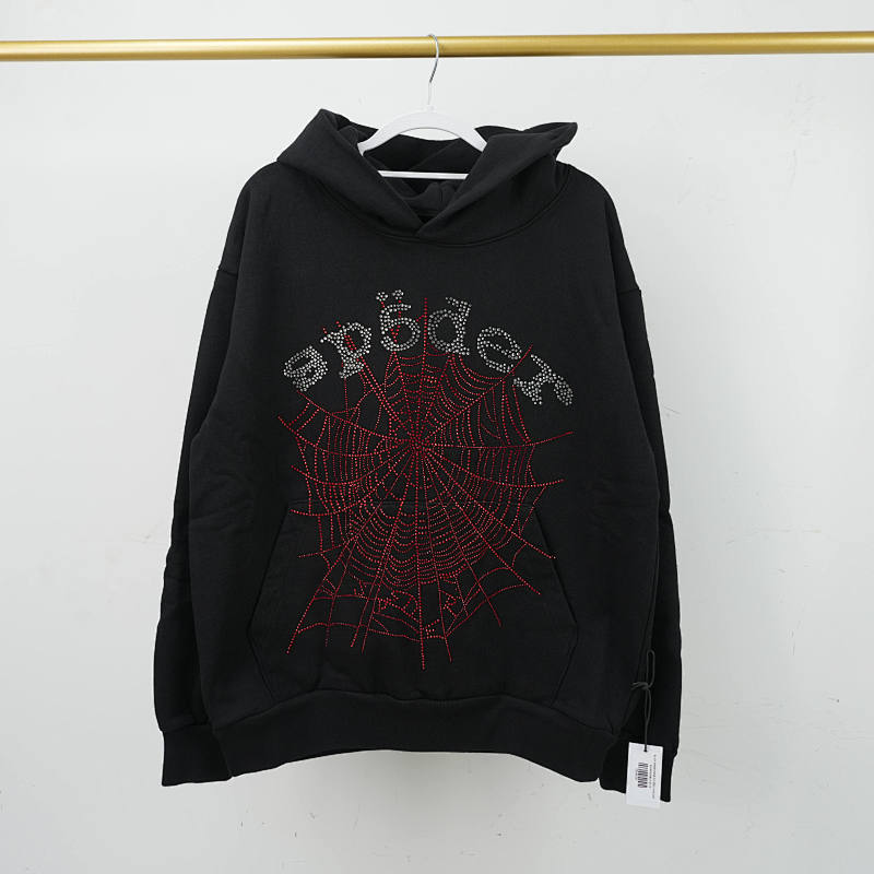 Sp5Der Rhinestone Og Web V2 Hoodie Black