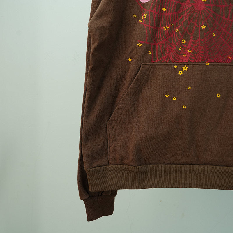 Sp5der Angel Number Hoodie Brown