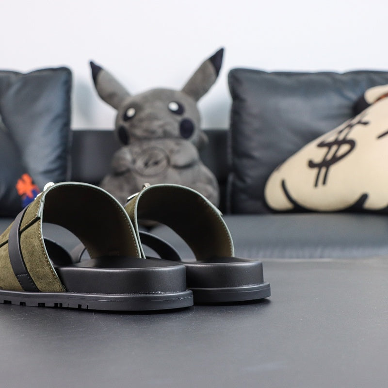 Hermes Extra Sandal - Kaki/Noir