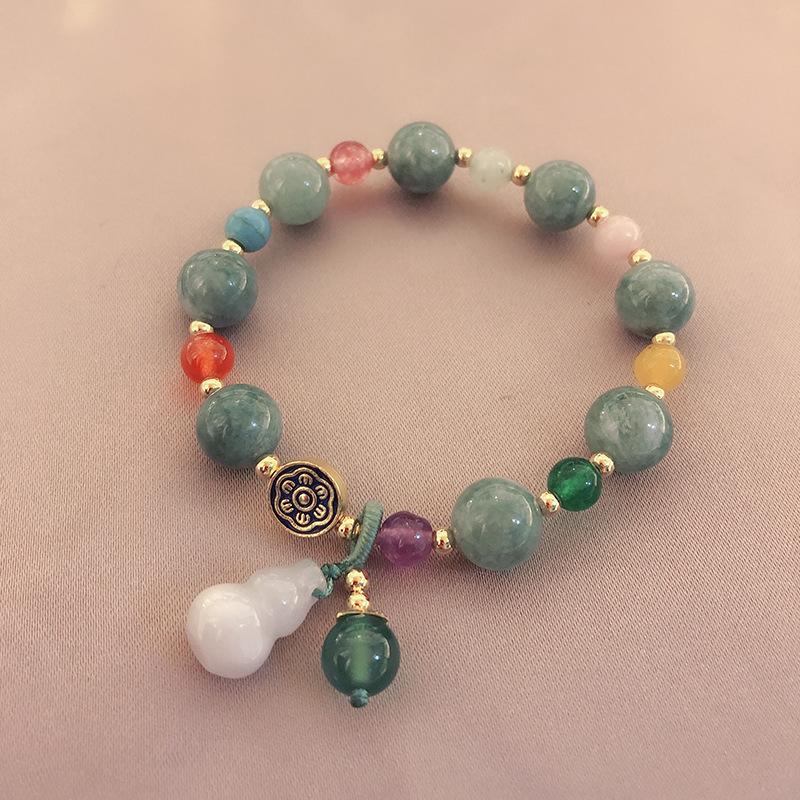 Feng Shui Calabash Green Jade Lotus Beads Wealth Bracelet