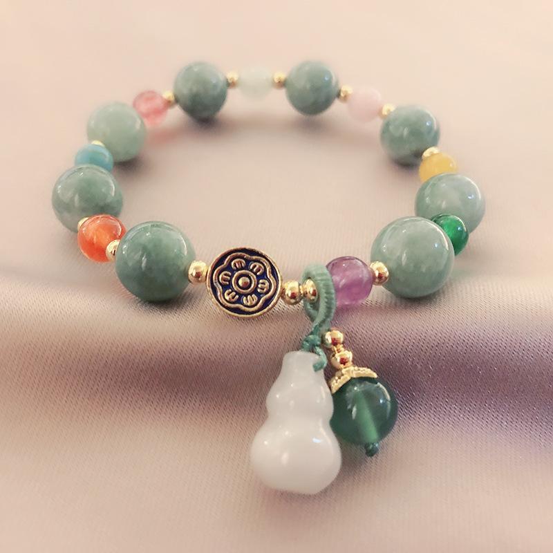 Feng Shui Calabash Green Jade Lotus Beads Wealth Bracelet