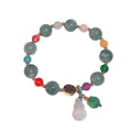 Feng Shui Calabash Green Jade Lotus Beads Wealth Bracelet