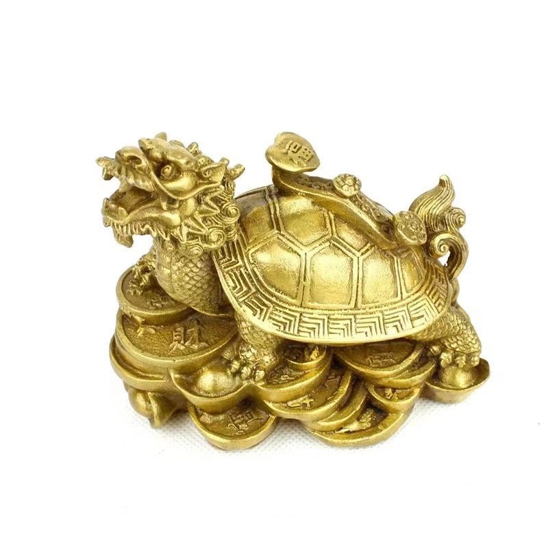 Feng Shui Dragon Turtle Lucky Brass Statue