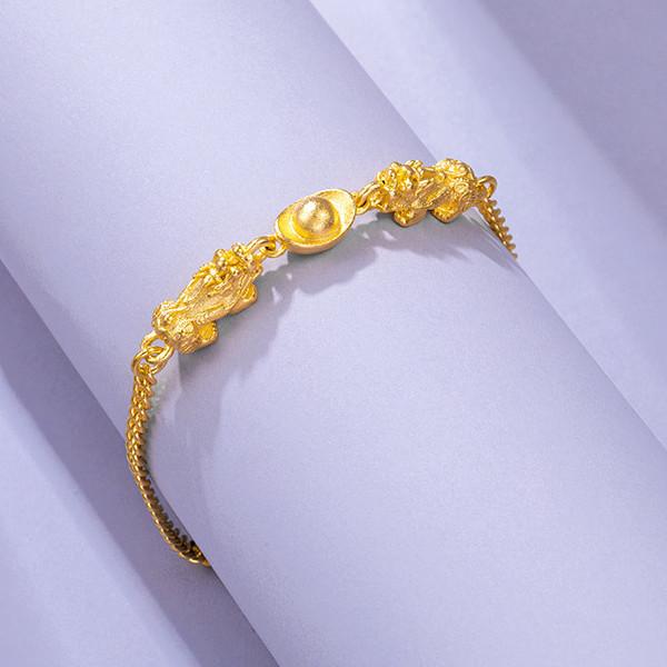 Feng Shui Ingot Double Pixiu Wealth Gold Bracelet