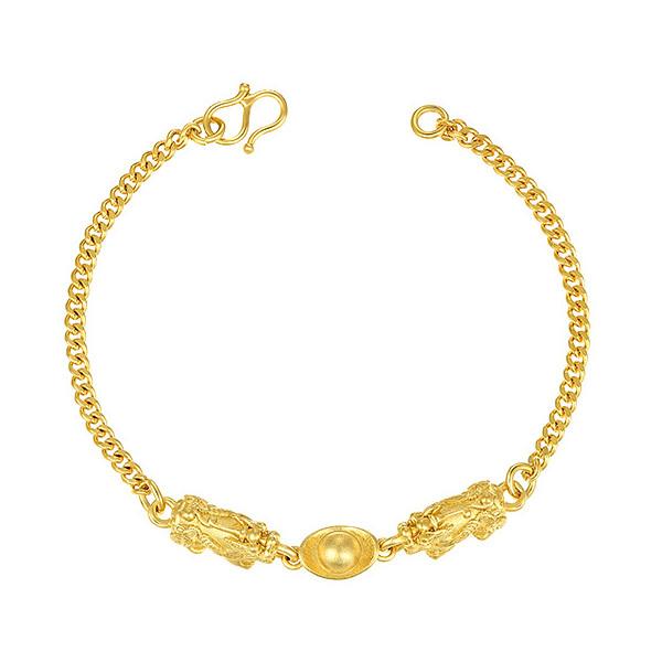Feng Shui Ingot Double Pixiu Wealth Gold Bracelet