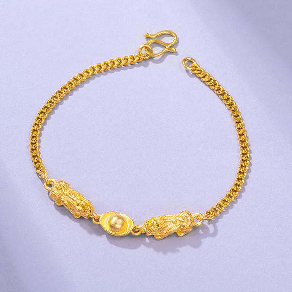 Feng Shui Ingot Double Pixiu Wealth Gold Bracelet