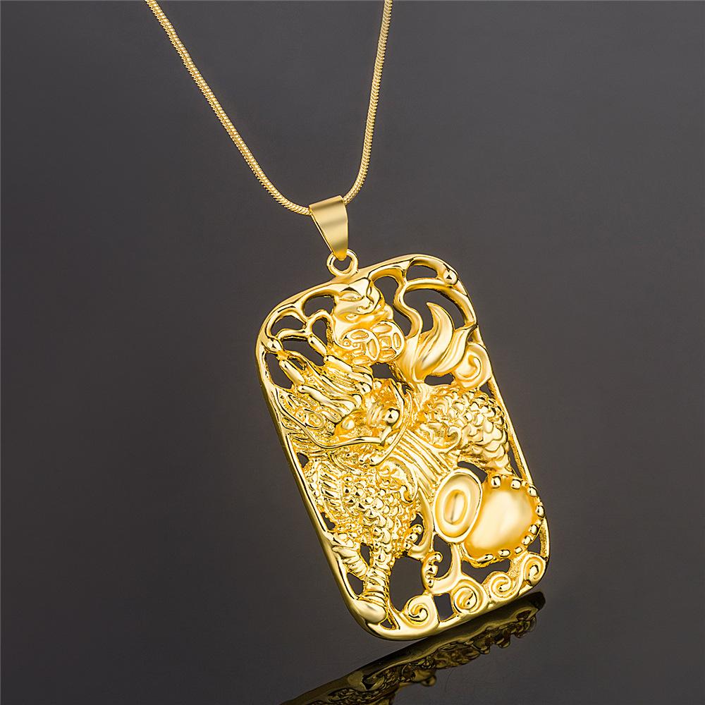 Feng Shui Qilin Wealth Gold Pendant Necklace
