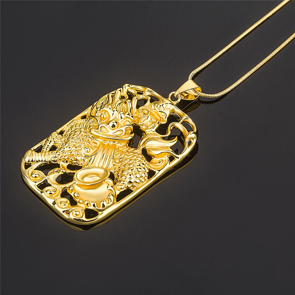 Feng Shui Qilin Wealth Gold Pendant Necklace