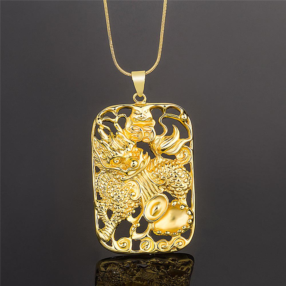 Feng Shui Qilin Wealth Gold Pendant Necklace