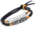 Feng Shui Six True Words Mantra Silver Leather Bracelet