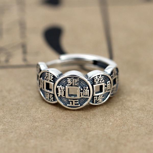 Feng Shui Wealth And Success Coins Silver Ring