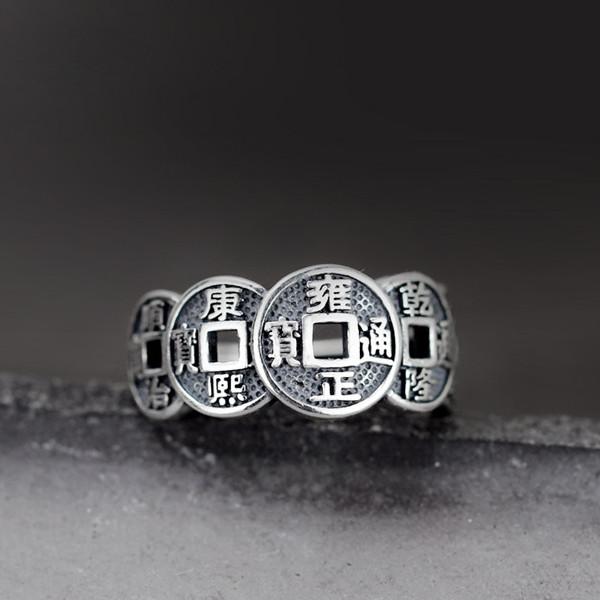 Feng Shui Wealth And Success Coins Silver Ring