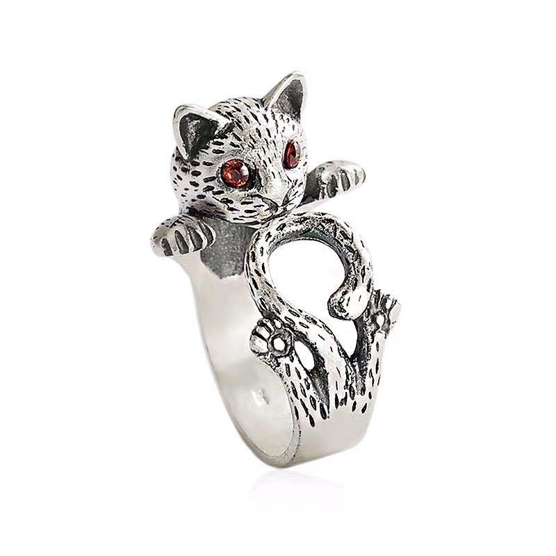 Feng Shui Wealth Cat Silver Ring