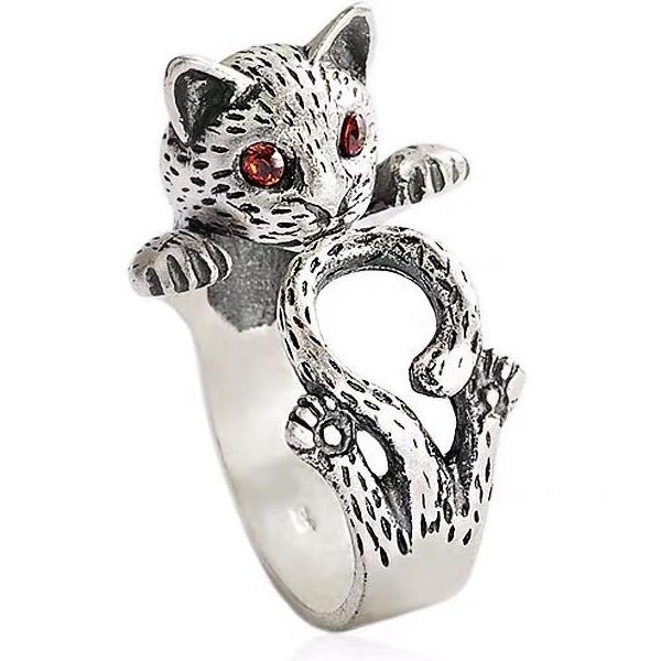 Feng Shui Wealth Cat Silver Ring