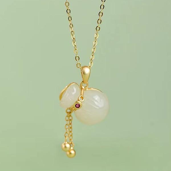Fengshui Calabash Jade Pendant 925 Nacklace