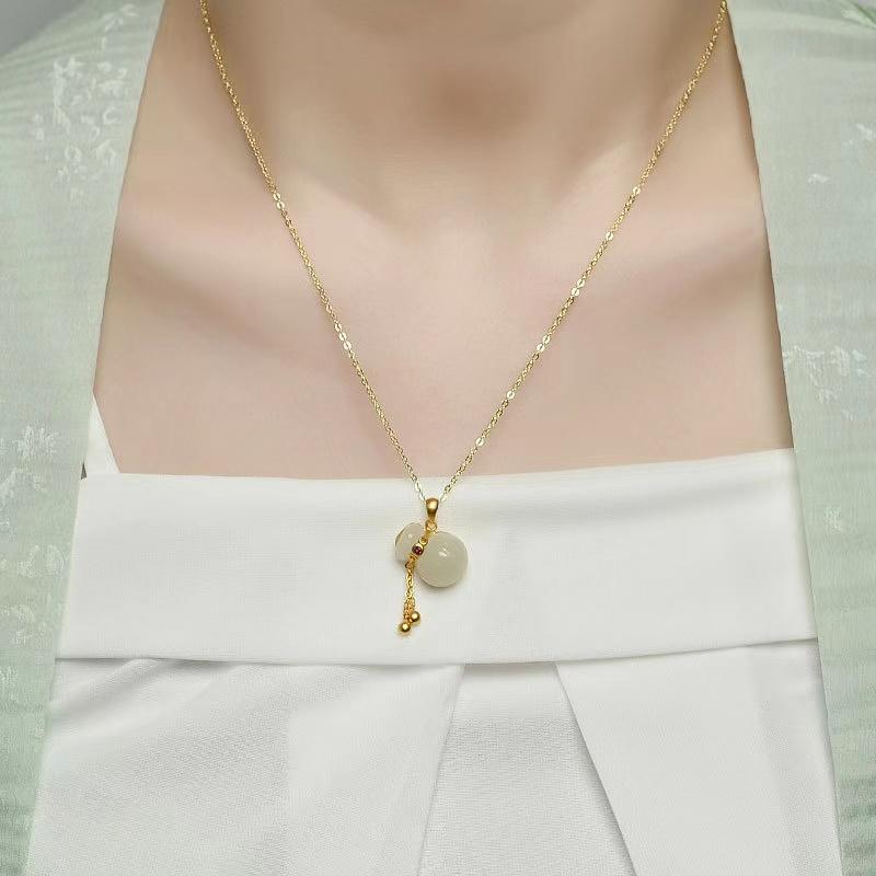 Fengshui Calabash Jade Pendant 925 Nacklace