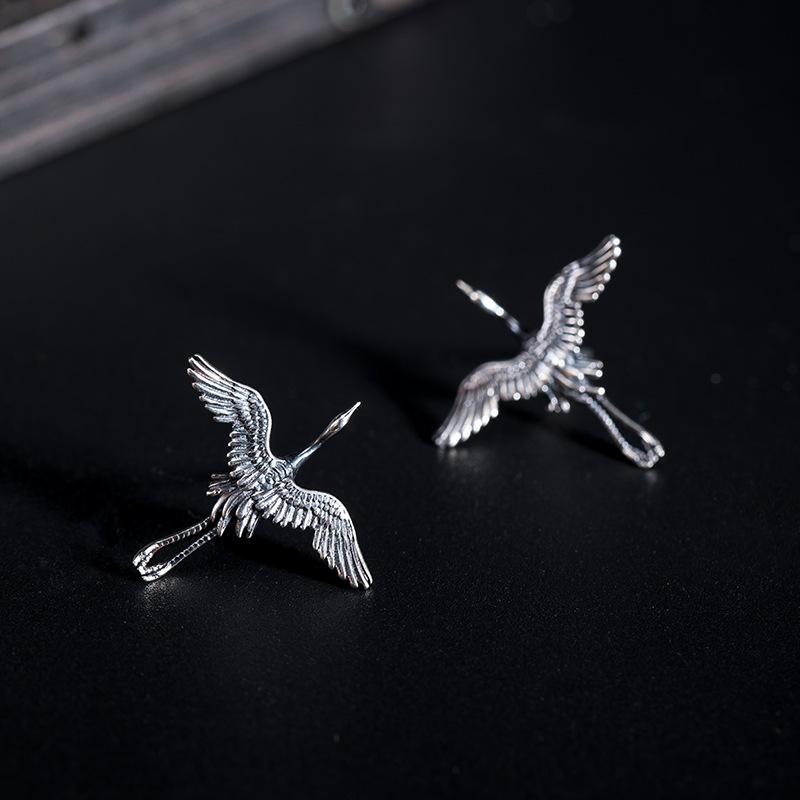 Fengshui Crane 925 Sterling Silver Stud Earrings