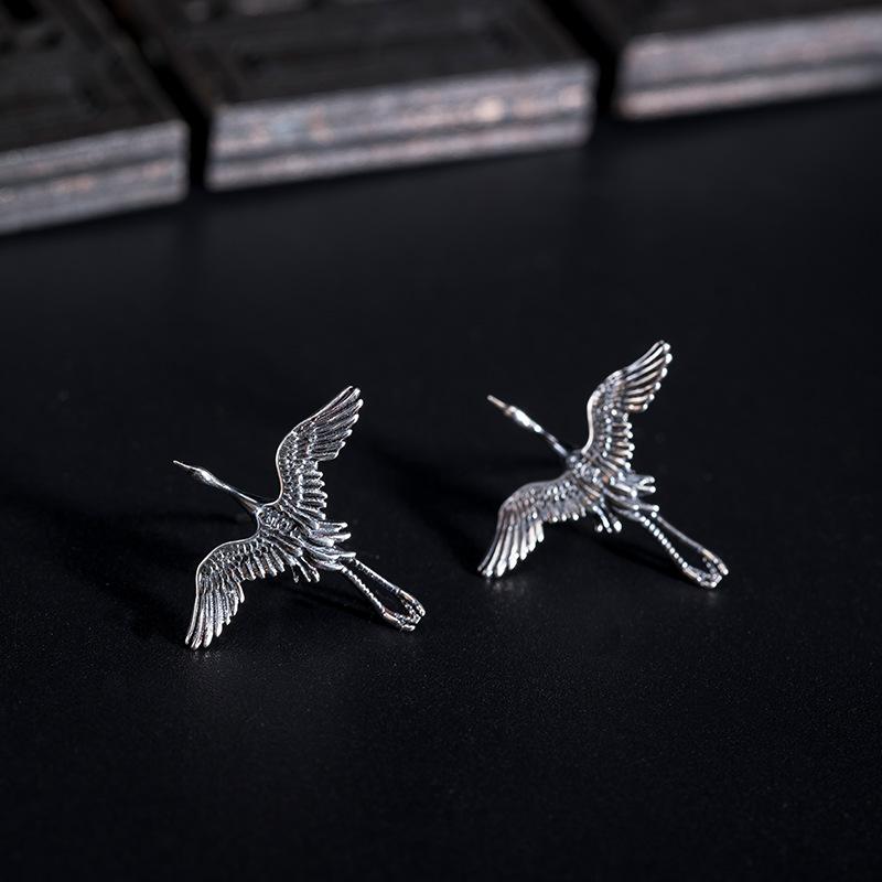 Fengshui Crane 925 Sterling Silver Stud Earrings