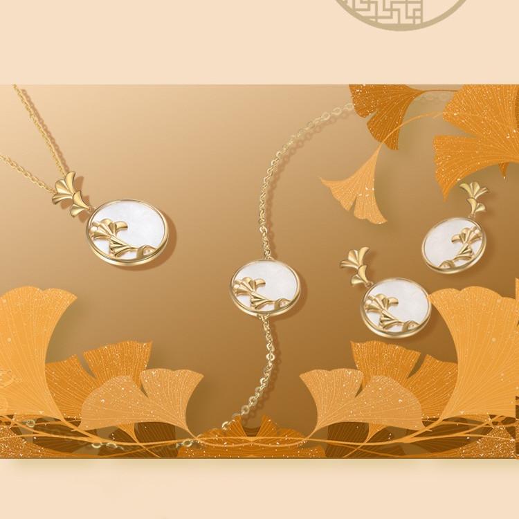 Fengshui Ginkgo Leaf Pearl Charm Pendant Set