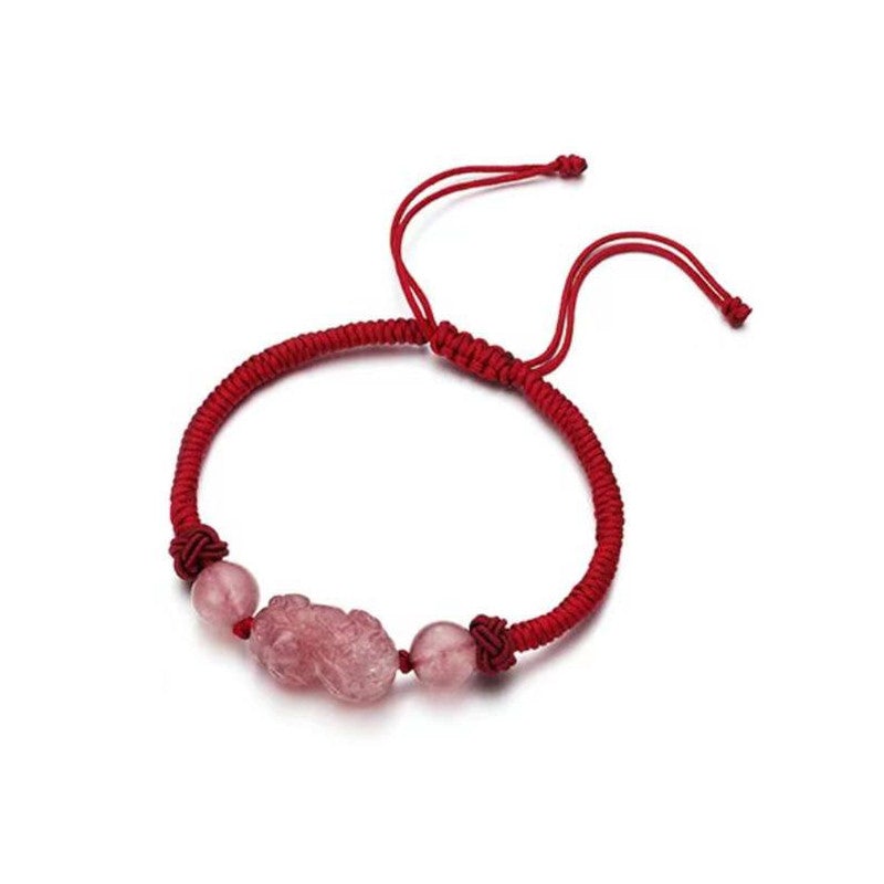 Fengshui Pixiu Couple Bracelet-Strawberry Crystal-Golden Obsidian