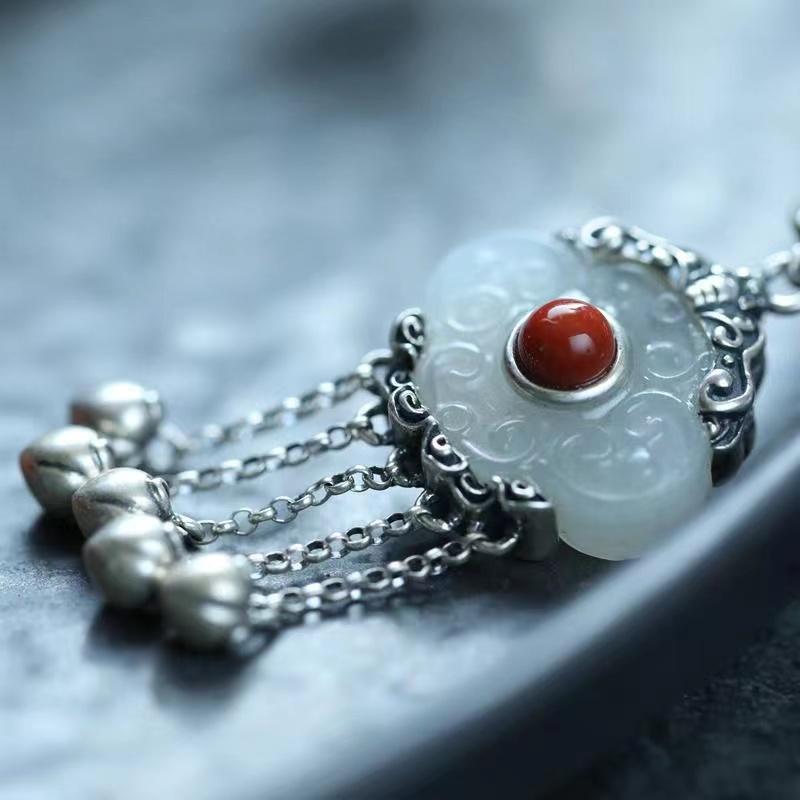 Fengshui Ru Yi Jade Pendant-Cinnabar Bead