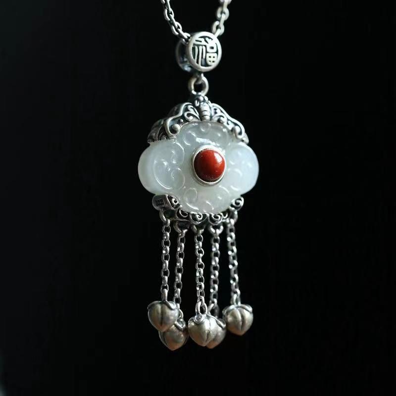 Fengshui Ru Yi Jade Pendant-Cinnabar Bead