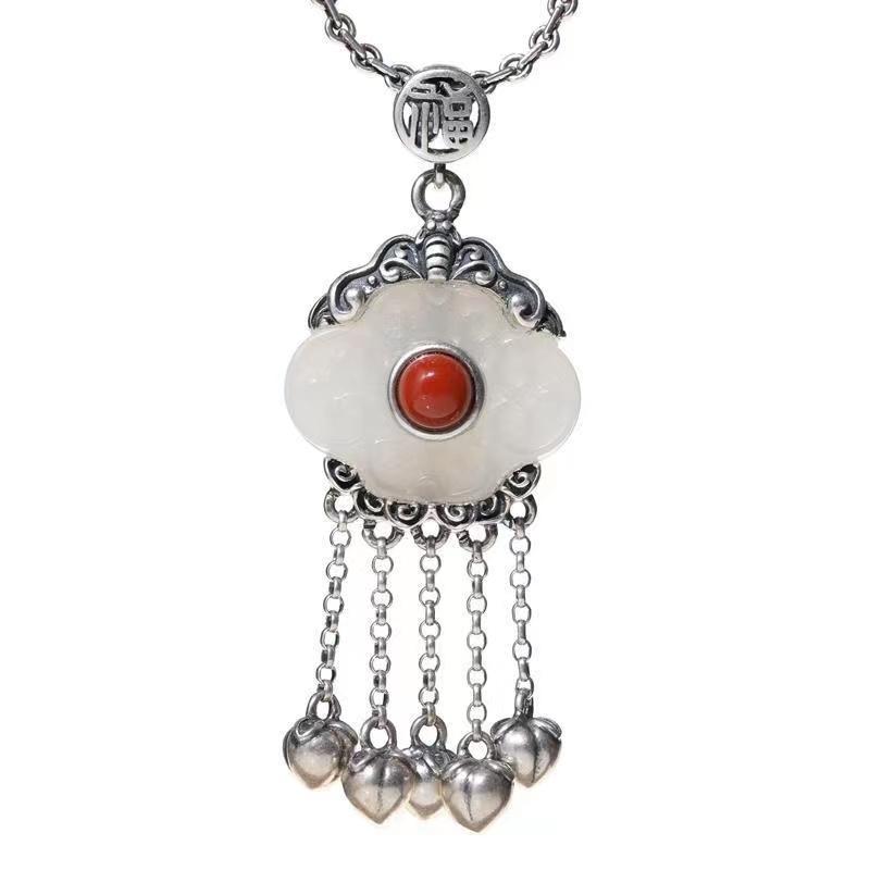 Fengshui Ru Yi Jade Pendant-Cinnabar Bead