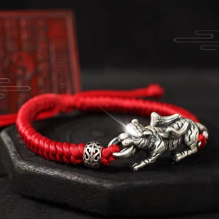 Fengshui Tiger Bracelet-Wealth Coin 925 Silver Red String