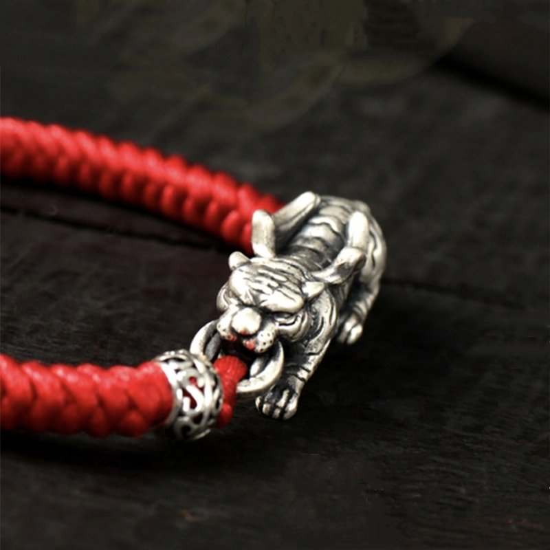 Fengshui Tiger Bracelet-Wealth Coin 925 Silver Red String
