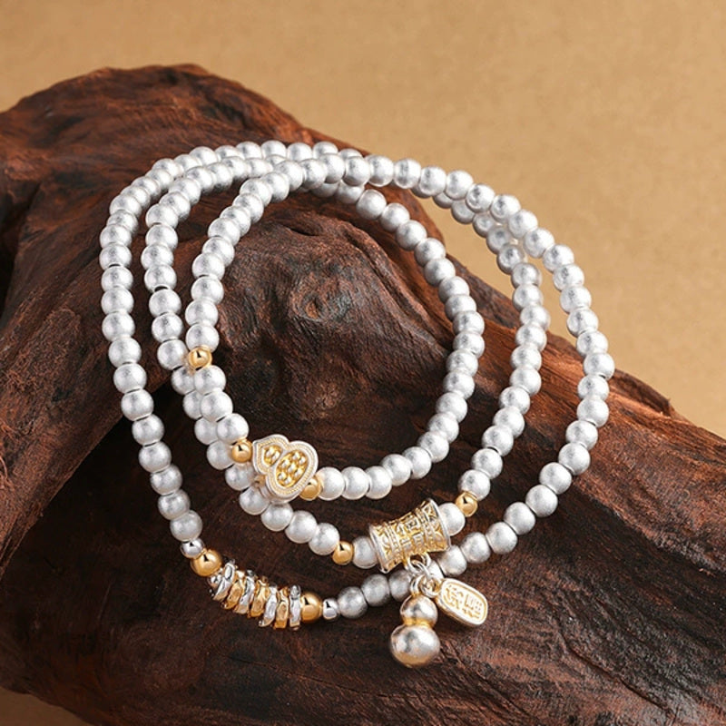 Fine Silver 999 Gourd Triple-Wrap Bracelet-Quiet Abundance
