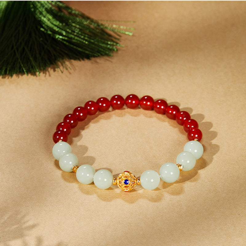 999 Silver Fortune Bead Red Agate Bracelet-Balanced Contrast